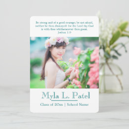 Teal Christian Scripture Photo Grad Announcement/ Invitation
