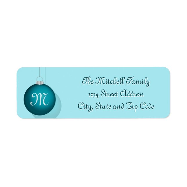 Teal Christmas Ball Monogram Label (Front)