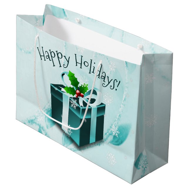Teal Christmas Gift Box Gift Bag (Front Angled)