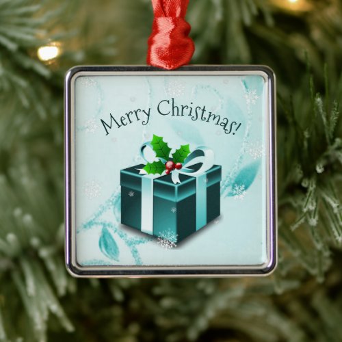 Teal Christmas Gift Ceramic Ornament