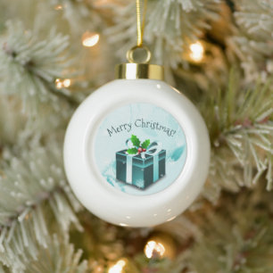 Teal Christmas Gift Framed Ornament