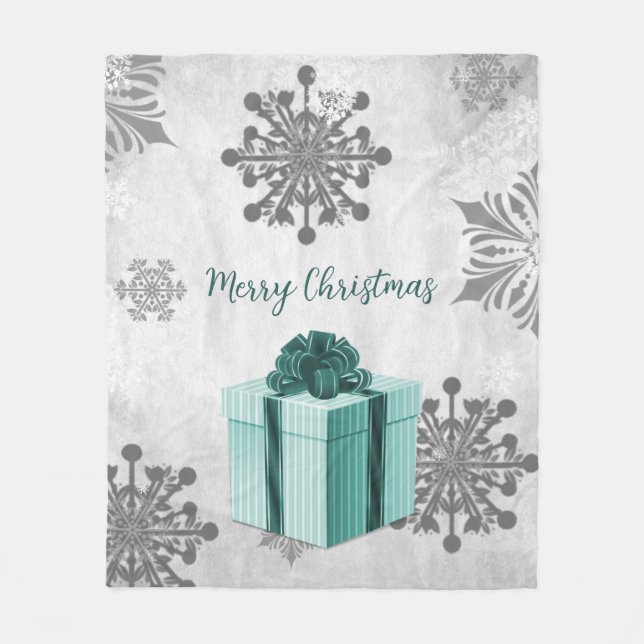 Teal Christmas Gift Holiday Fleece Blanket (Front)