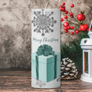 Teal Christmas Gift Holiday Large Pillar Candle