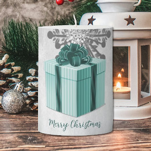 Teal Christmas Gift Holiday Pillar Candle
