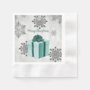 Teal Christmas Gift Paper Napkin