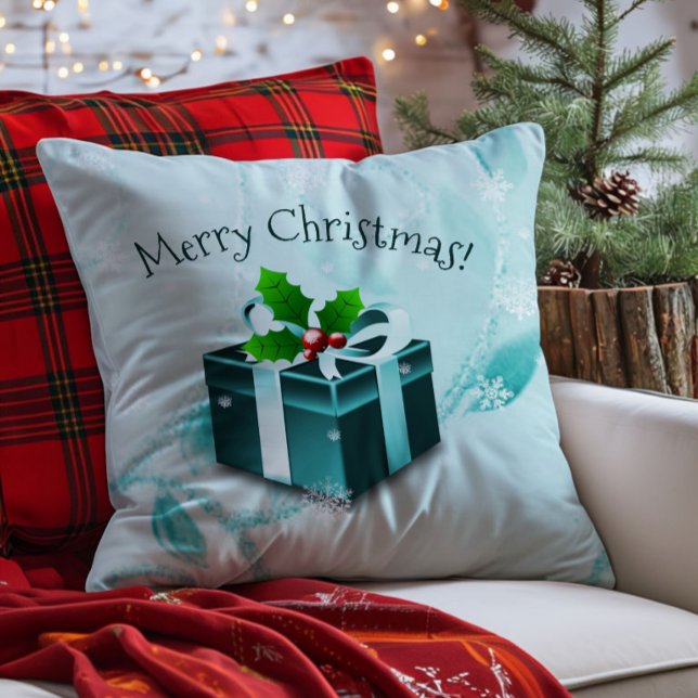 Teal Christmas Gift Throw Pillow (Teal Christmas Gift Throw Pillow)