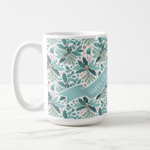 Teal Christmas Holly Berries Pattern17 ID1009 Coffee Mug