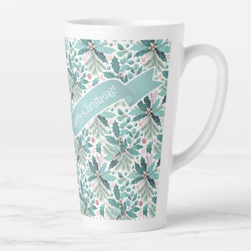 Teal Christmas Holly Berries Pattern17 ID1009 Latte Mug