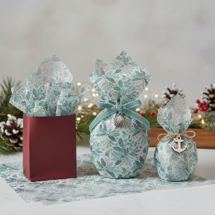 Teal Christmas Holly Berries Pattern#17 ID1009 Tissue Paper
