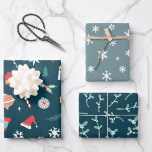 Teal Christmas Images Snowflakes Twigs Pattern Wrapping Paper Sheets