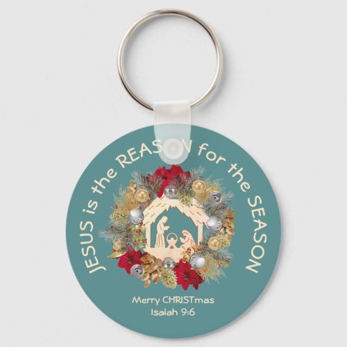 Teal Christmas JESUS IS THE REASON Keychain