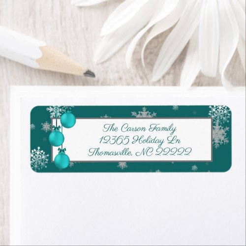 Teal Christmas Ornaments Address Label