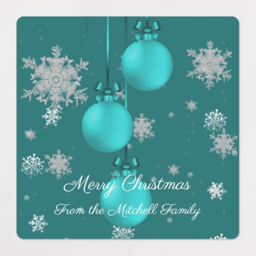 Teal Christmas Ornaments Baking Labels
