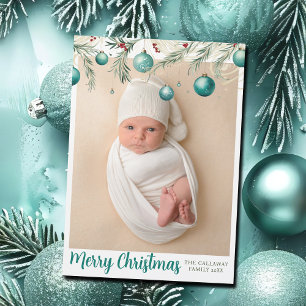 Teal Christmas Ornaments Chic Photo Magnet Card