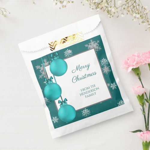 Teal Christmas Ornaments Favor Bag