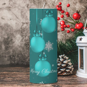 Teal Christmas Ornaments Large Pillar Candle
