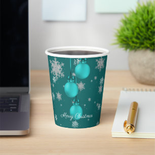 Teal Christmas Ornaments Paper Cup