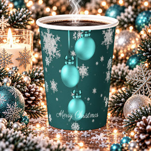 Teal Christmas Ornaments Paper Cup