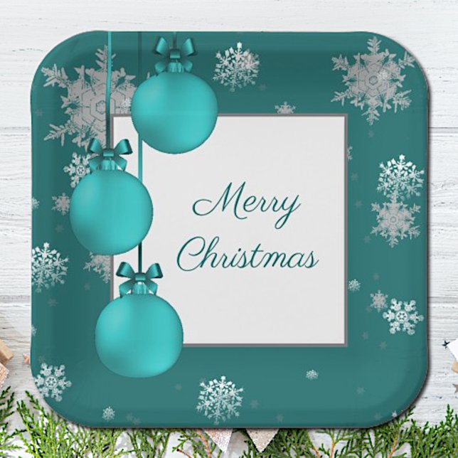 Teal Christmas Ornaments Paper Plate (Creator Uploaded)
