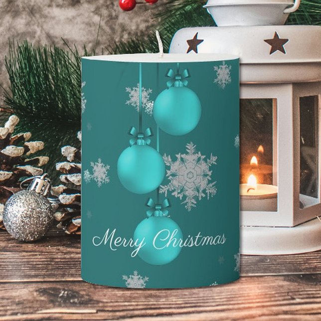 Teal Christmas Ornaments Pillar Candle (Teal Christmas Ornaments Pillar Candle)