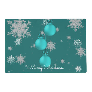 Teal Christmas Ornaments Placemat
