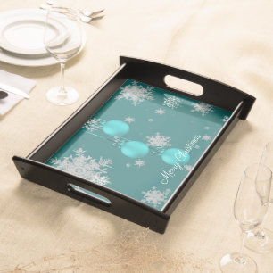 Teal Christmas Ornaments Serving Tray