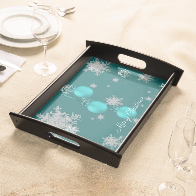 Teal Christmas Ornaments Serving Tray (Front)
