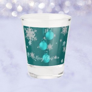 Teal Christmas Ornaments Shot glass