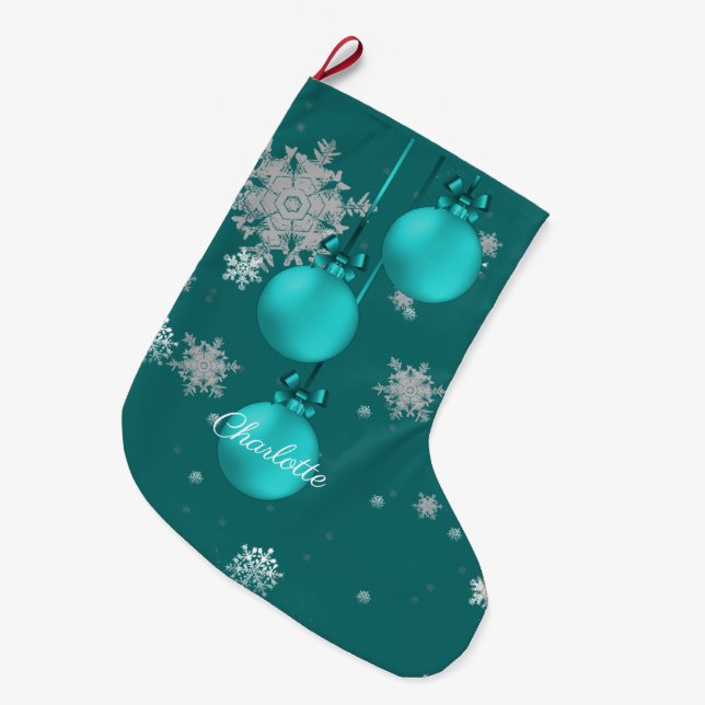 Teal Christmas Ornaments Stocking (Front (Hanging))