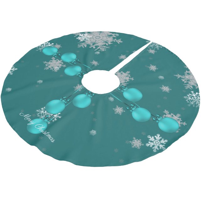 Teal Christmas Ornaments Tree Skirt (Angled)