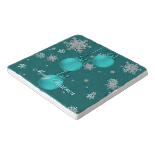 Teal Christmas Ornaments Trivet
