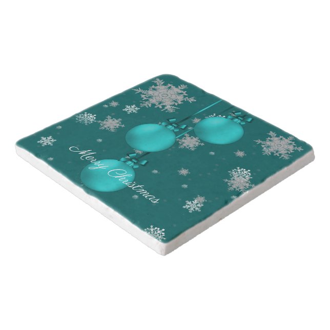 Teal Christmas Ornaments Trivet (Corner)