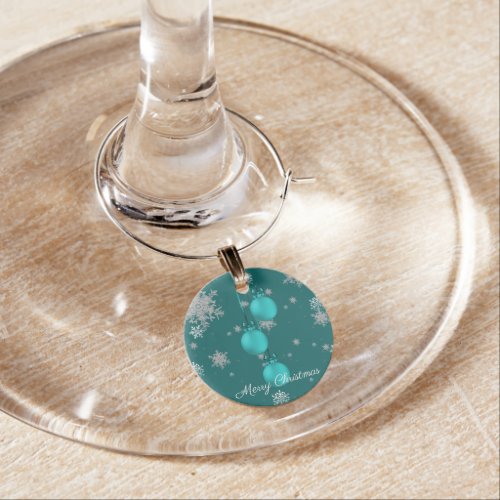 Teal Christmas Ornaments Wine Charm