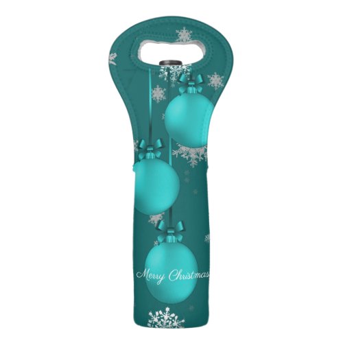 Teal Christmas Ornaments Wine Tote