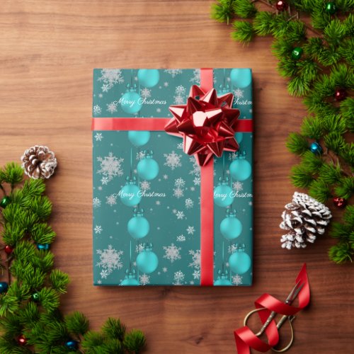 Teal Christmas Ornaments Wrapping Paper