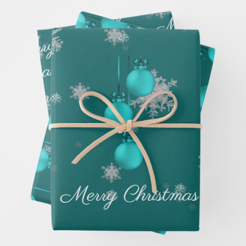 Teal Christmas Ornaments Wrapping Paper Sheets