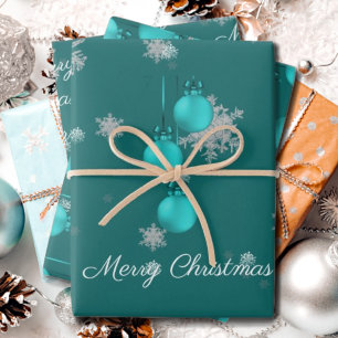 Teal Christmas Ornaments Wrapping Paper Sheets