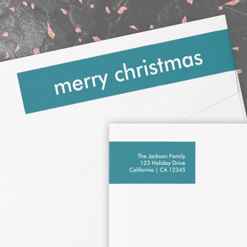 Teal Christmas  Smoke Blue Minimal Return Address Wrap Around Label