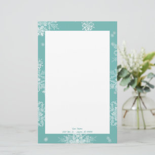 Teal Christmas Snowflakes Personalized Stationery