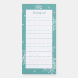 Teal Christmas Snowflakes Shopping List Magnetic Notepad