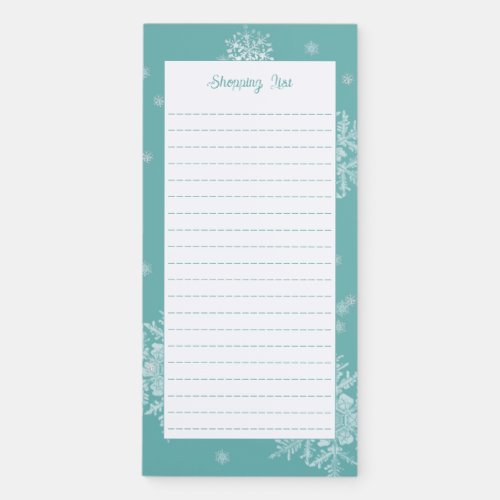 Teal Christmas Snowflakes Shopping List Magnetic Notepad