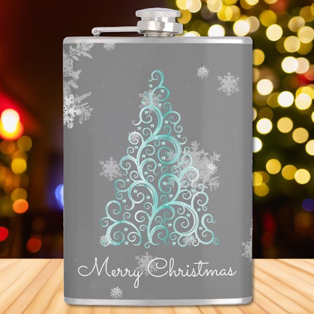 Teal Christmas Tree and Snowflakes Flask (Teal Christmas Tree and Snowflakes Flask)