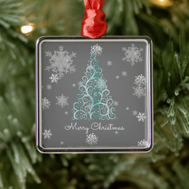Teal Christmas Tree and Snowflakes Ornament (Tree)