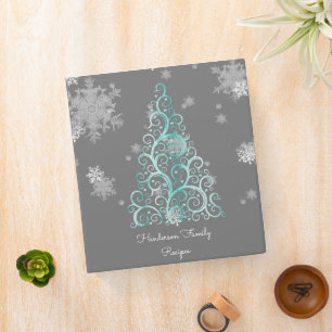 Teal Christmas Tree and Snowflakes Recipe Binder
