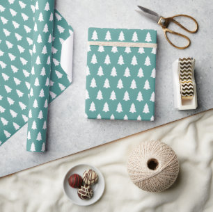 Teal Christmas Tree Holiday Gift Wrap