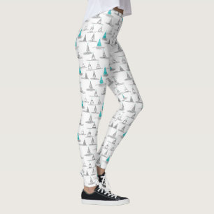 Teal Christmas Tree Pattern#5 ID1009 Leggings