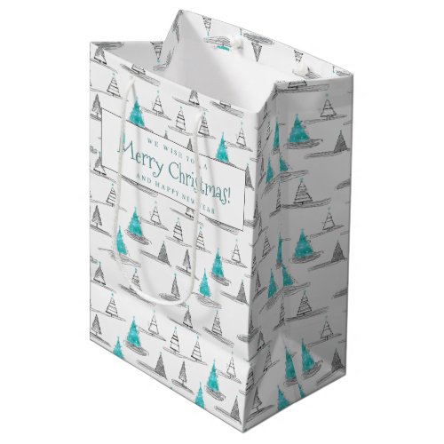 Teal Christmas Tree Pattern5 ID1009 Medium Gift Bag