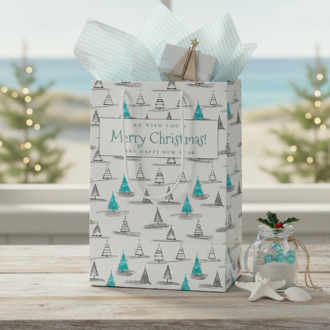 Teal Christmas Tree Pattern#5 ID1009 Medium Gift Bag (Creator Uploaded)