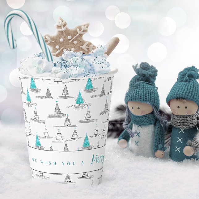 Teal Christmas Tree Pattern#5 ID1009 Paper Cups (Creator Uploaded)
