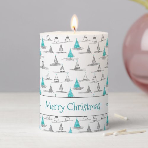 Teal Christmas Tree Pattern5 ID1009 Pillar Candle